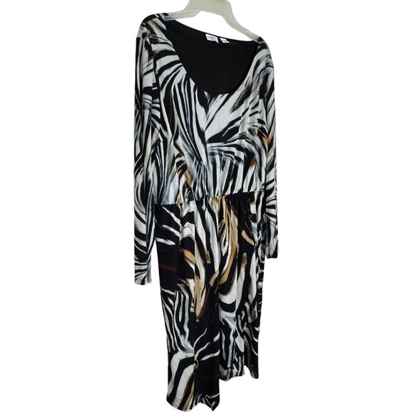 Cato Woman 18/20W Animal Print Long Sleeve Midi Dress Black Brown White - Picture 11 of 14
